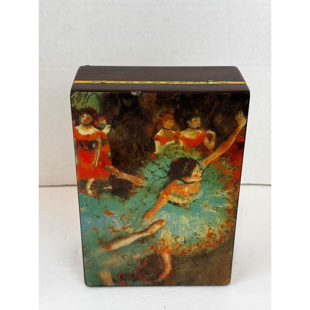 Vintage Degas Ballerina Wooden Music Jewelry Box The Star Impressionist‎ Art 8in